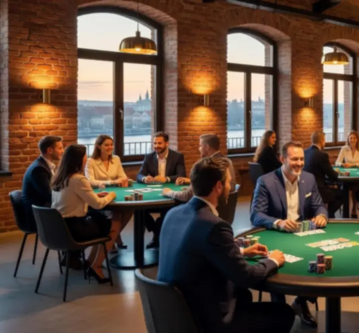 Profesionálně připravený event s pokerovým stolem a společenskou atmosférou