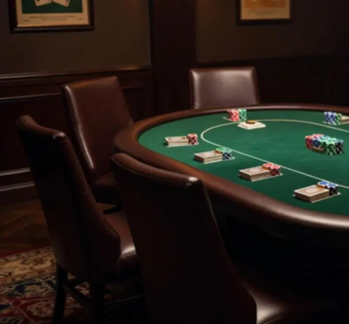 Pokerový stůl a tematická výzdoba připravená pro soukromý večírek